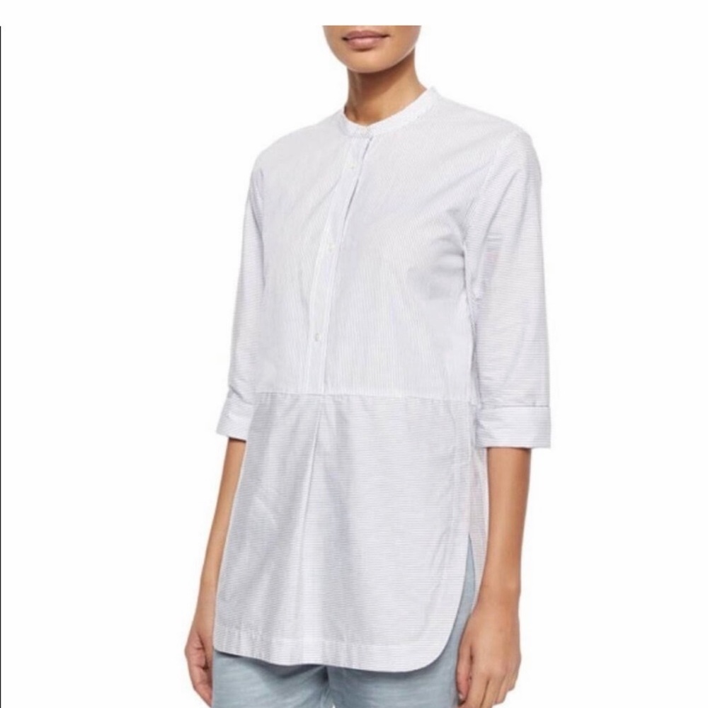 Vince White Pinstripe Mandarin-Collar Tunic